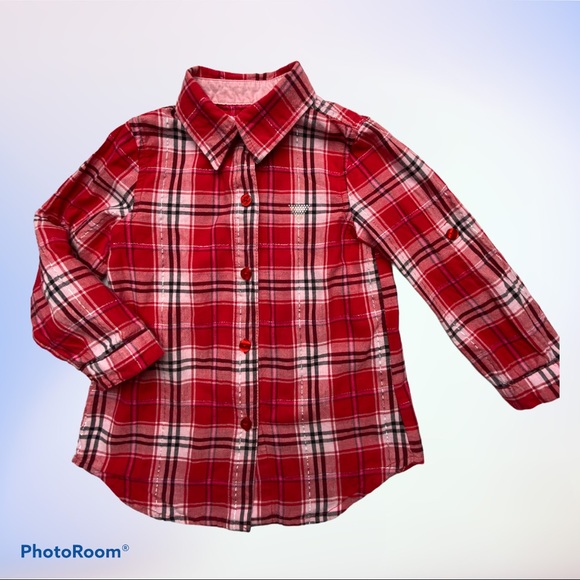 Guess Los Angeles Girls Red/Black Plaid Shirt Sz 3 - Picture 13 of 13